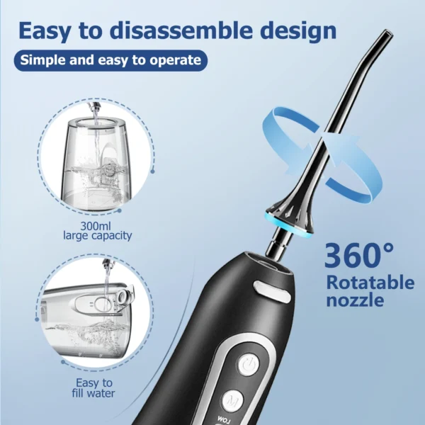 Oral Irrigator USB Rechargeable Water Flosser Portable Dental Water Jet 300ML Water Tank Waterproof Teeth Cleaner For Oral Care - Image 4