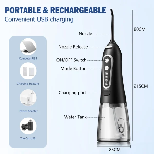 Oral Irrigator USB Rechargeable Water Flosser Portable Dental Water Jet 300ML Water Tank Waterproof Teeth Cleaner For Oral Care - Image 3